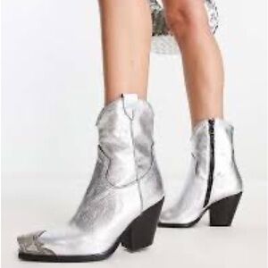 Free People Brayden Western Boot Pewter/Silver Size 38 1/2